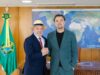 Lula e Janja recebem o ator e ativista ambiental Leonardo DiCaprio no Palácio do Planalto